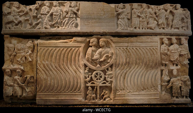 Ancient Roman marble Sarcophagus of Julia Latronilla 330-340 CE displayed in the archeological &quot;Bible Lands Museum&quot; in Givat Ram West Jerusalem Israel Stock Photo - Alamy